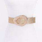 Vintage Metal Buckle Metallic Stretch Straw Belt