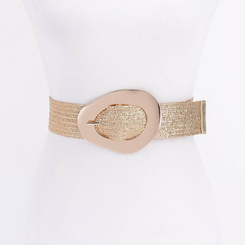 Vintage Metal Buckle Metallic Stretch Straw Belt