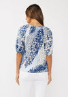 Short Puff Sleeve V-Split Neck Top with Lace Trim