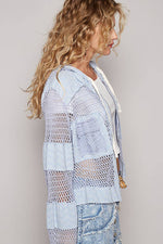 Balloon Sleeve Front Pockets Zipper Front Hoodie Top