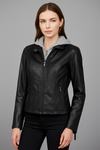 Hooded Faux Leather Moto Jacket | Removable Hood