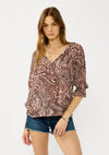 Smocked Paisley Split Neck Blouse