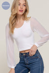 Mesh Long Sleeve Round Neck Seamless Top