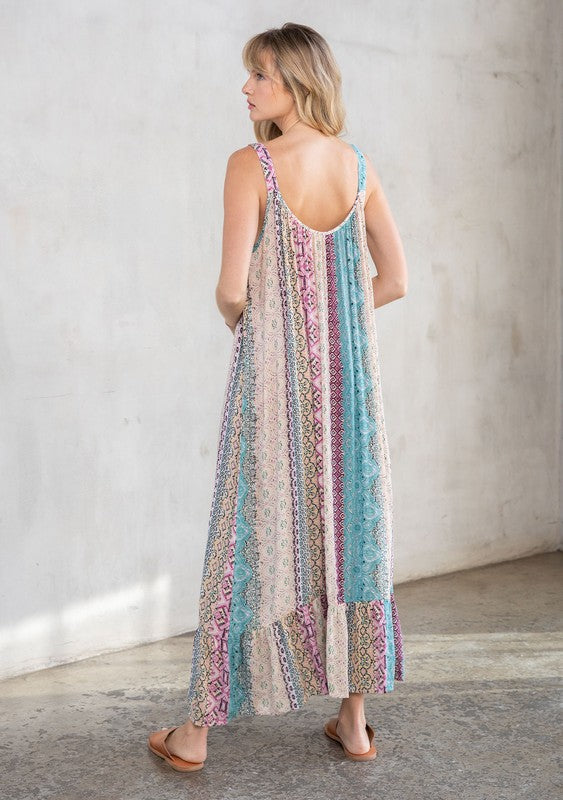 Boho Multi-Color Resort Flowy Tank Maxi Dress