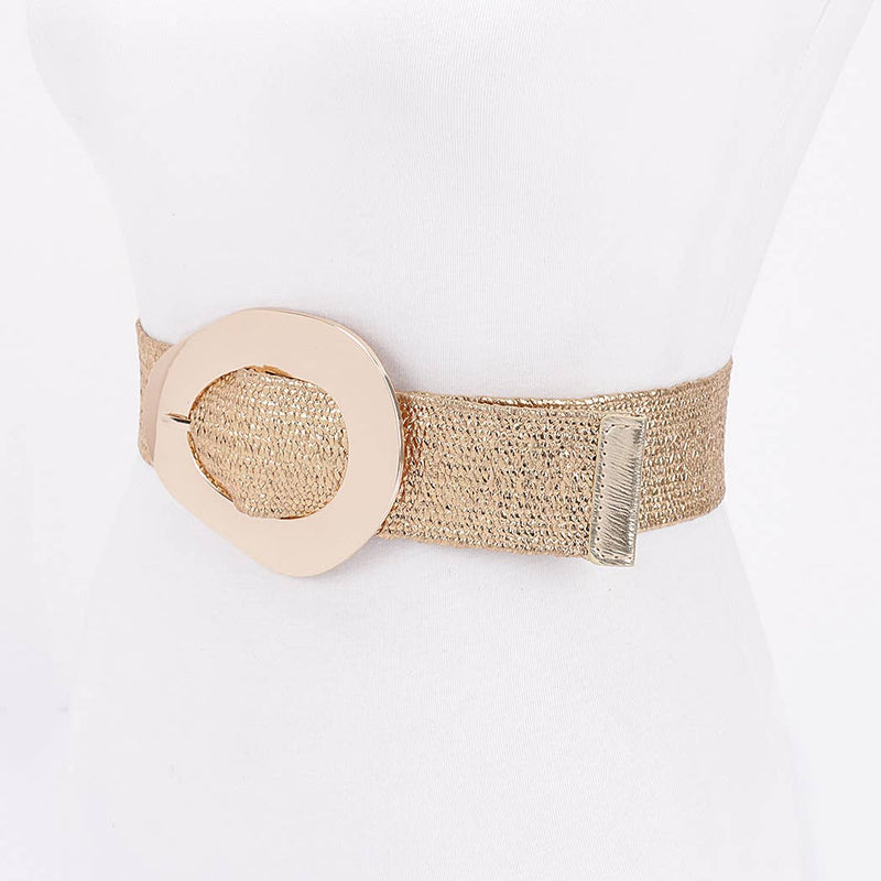 Vintage Metal Buckle Metallic Stretch Straw Belt