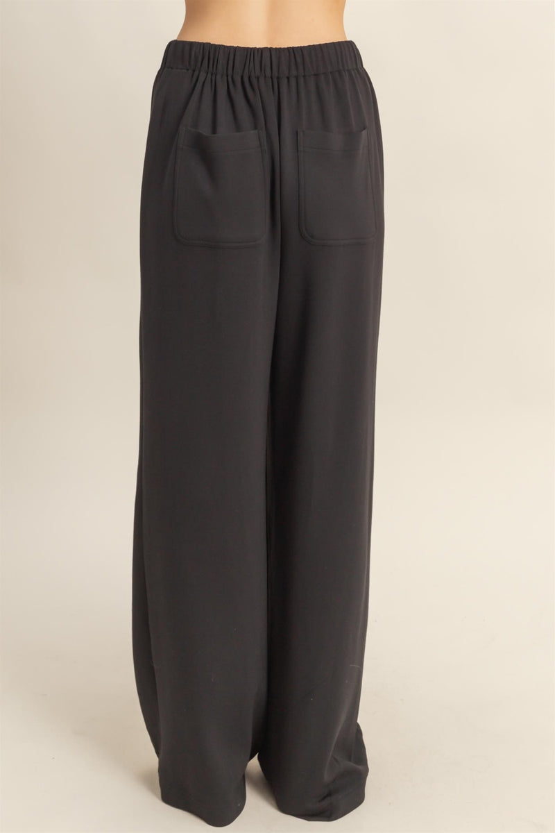 Knit Wide Leg Trousers With Drawstring Waist