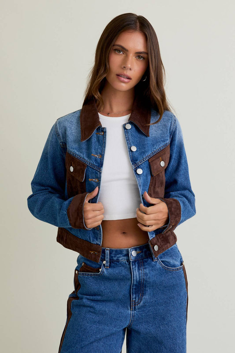 Suede Contrast Detail Denim Jacket