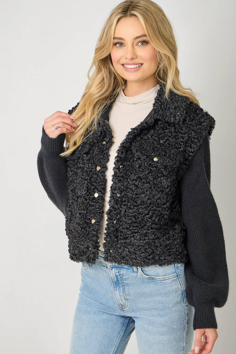 Mixed Media Sweater Jacket