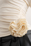 3D Rose Trim Long Sleeve Jersey Top