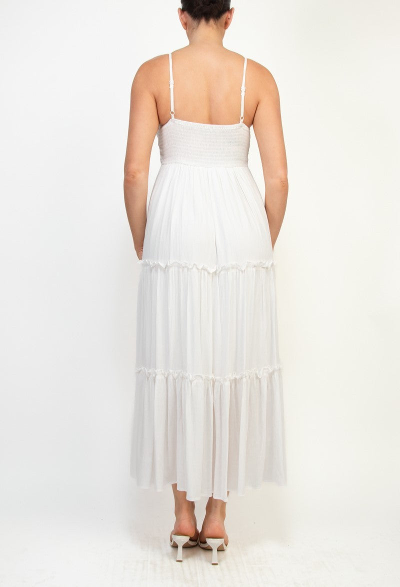 Crocheted Front Tie Tiered Maxi Dress