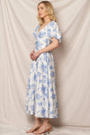 Puff Sleeve Floral Print Midi Dress