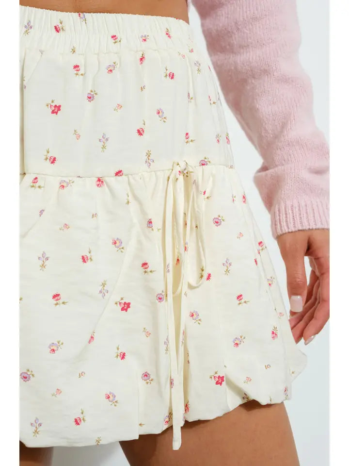 Floral Print Bubble Hem Mini Skirt