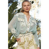 Vintage Washed Floral Print Patch Crochet Jacket