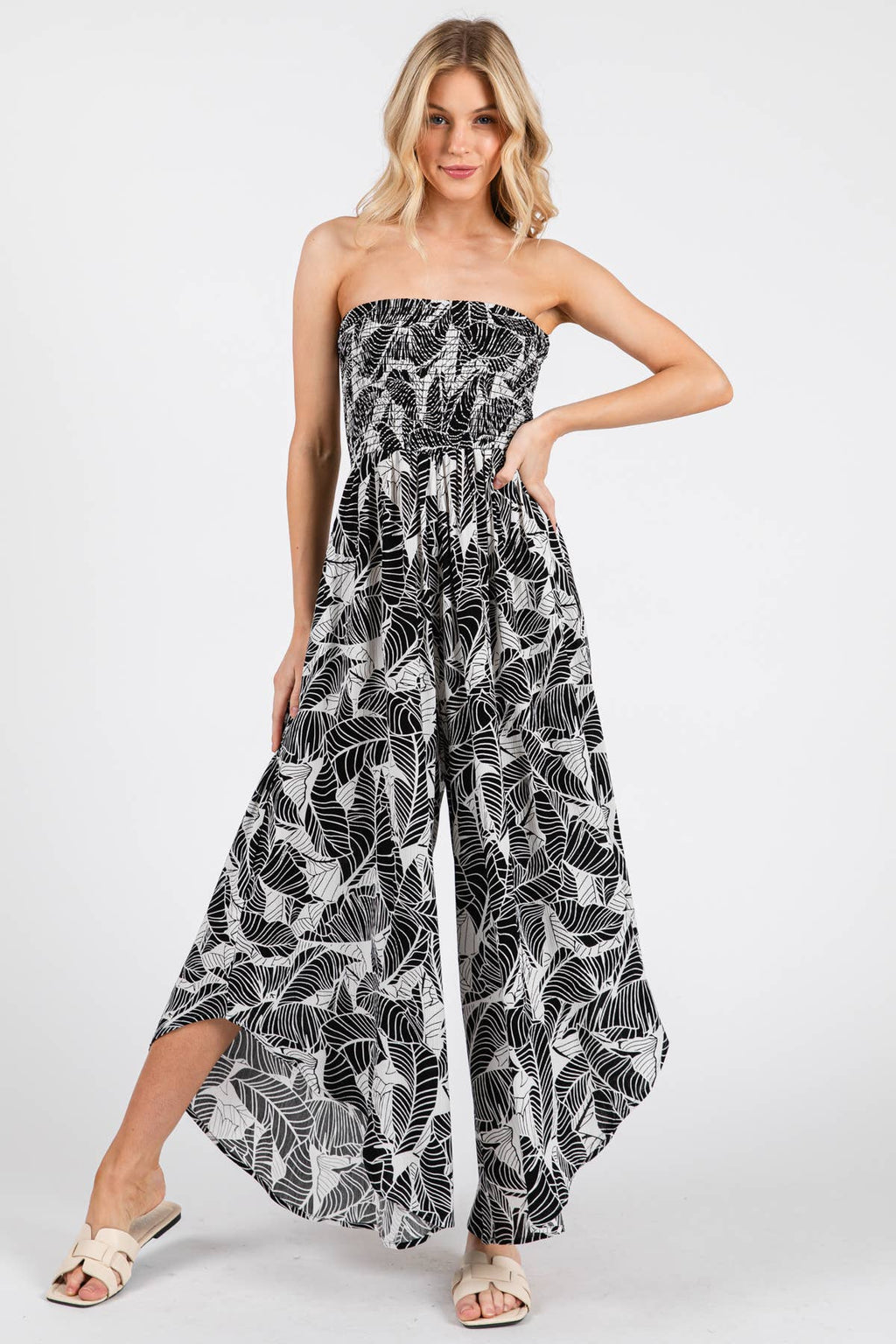 Print Smocked Detailed Off Shoulder Jumpsuit