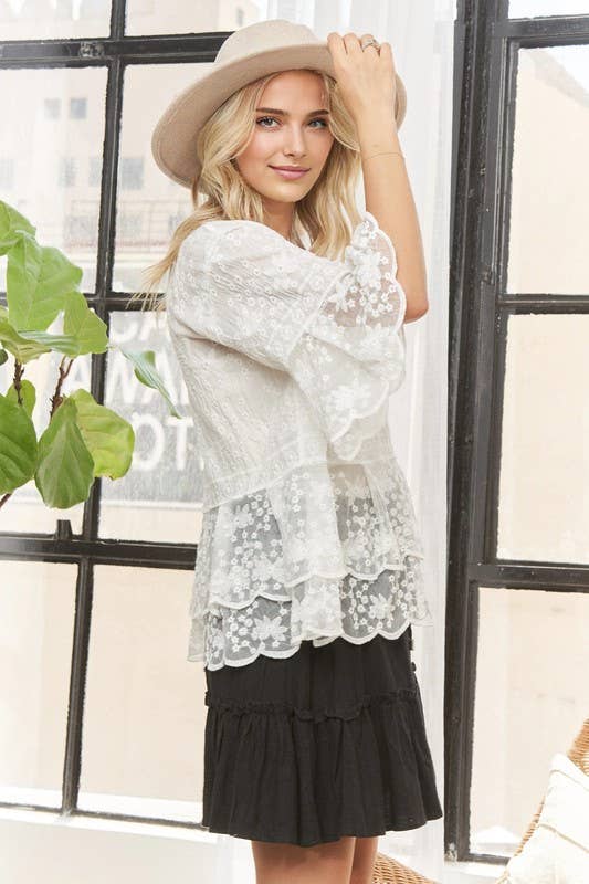 3/4 Bell Sleeve Lace Blouse