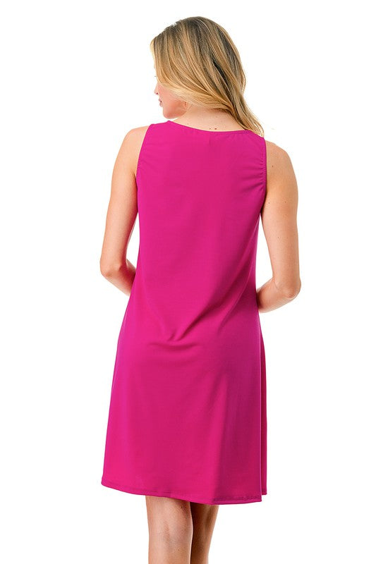Ariella Solid Big Zipper Tank Dress -  Hot Pink