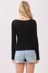 This black double layer square neck long sleeve top features a fitted silhouette, perfect for layering in Long Island boutique fashion.