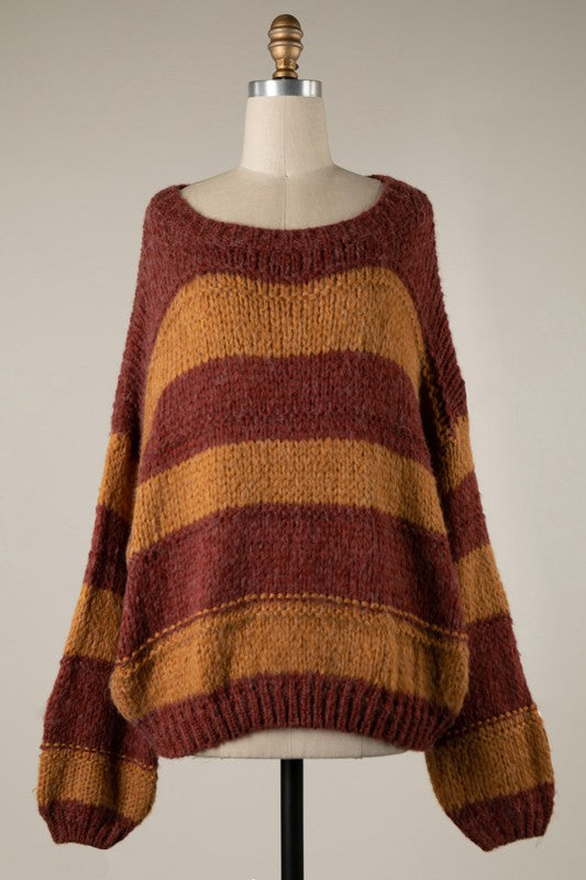 Striped Oversized Cable Knit Sweater