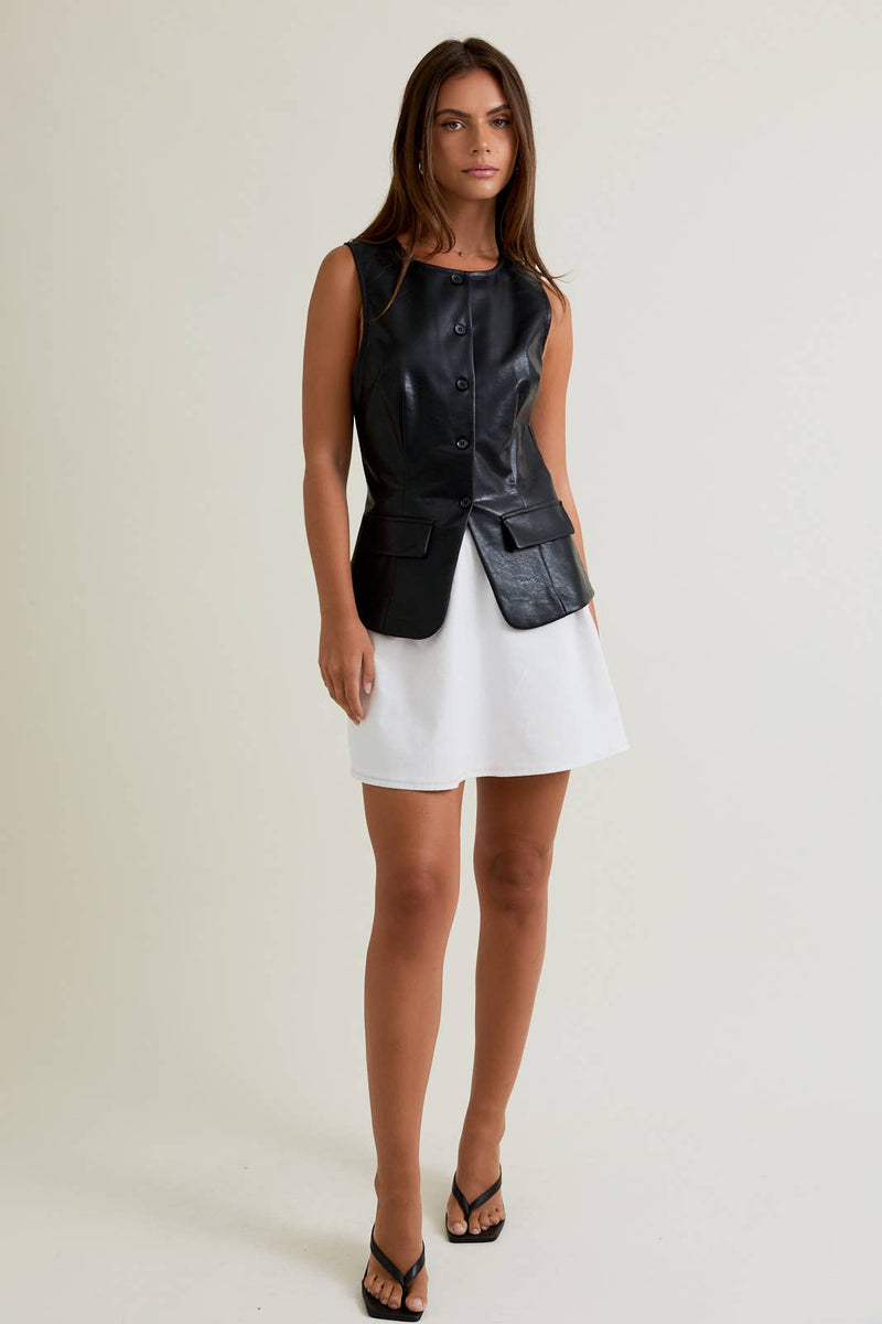 Sleeveless Round Neck Contrast Mini Dress