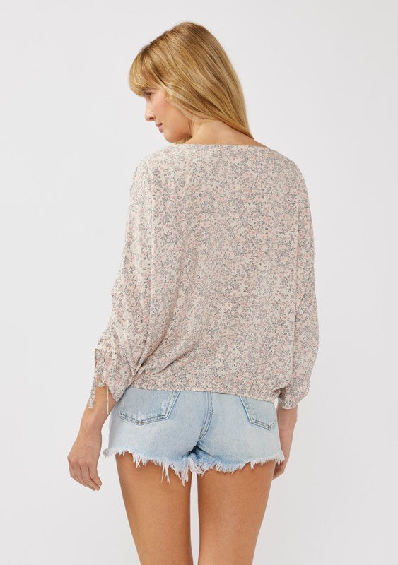 V-Neck Button Front Floral Blouse