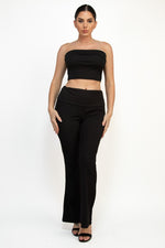 Elastic Ribbed Wide Leg Pant