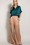 Satin Short Sleeve Button Down Top