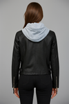 Hooded Faux Leather Moto Jacket | Removable Hood