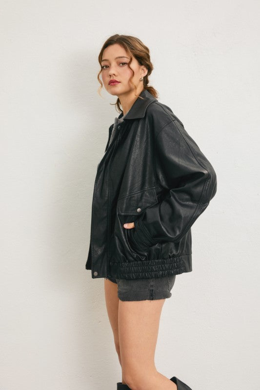 Oversized Vegan Leather Biker Jacket