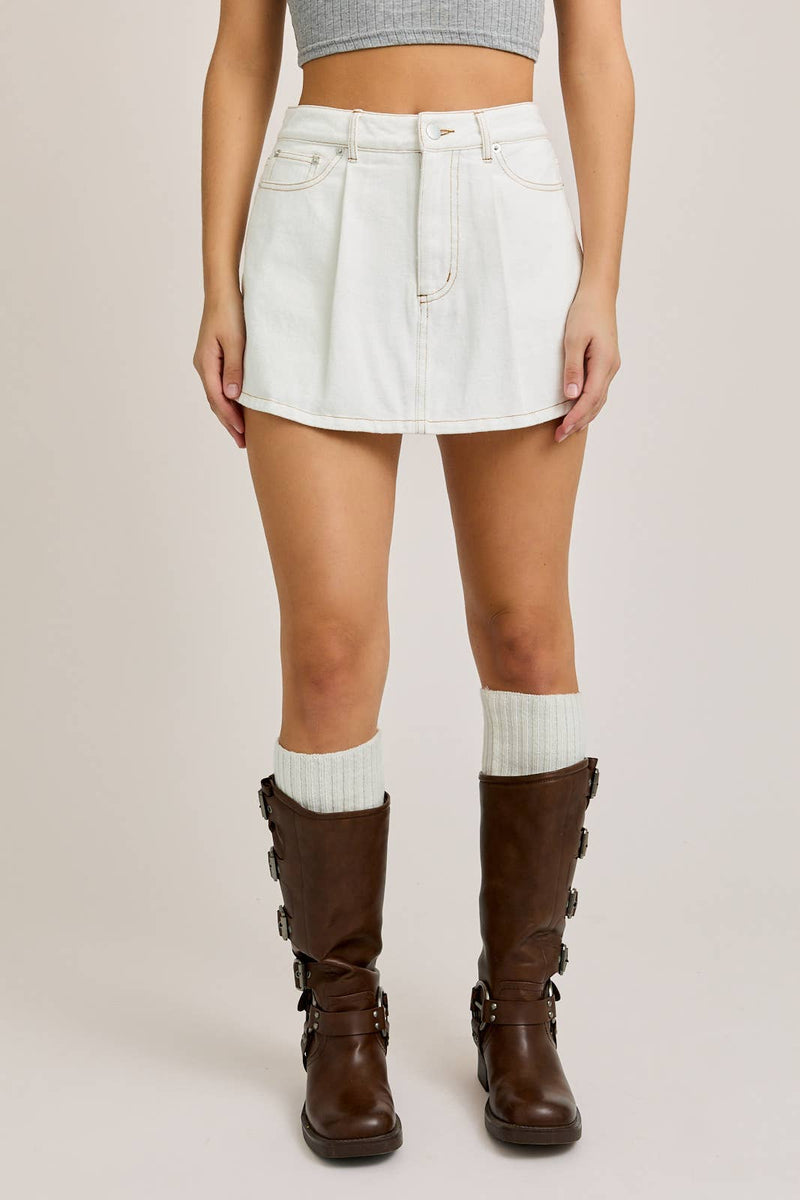 Pleated Denim Skort