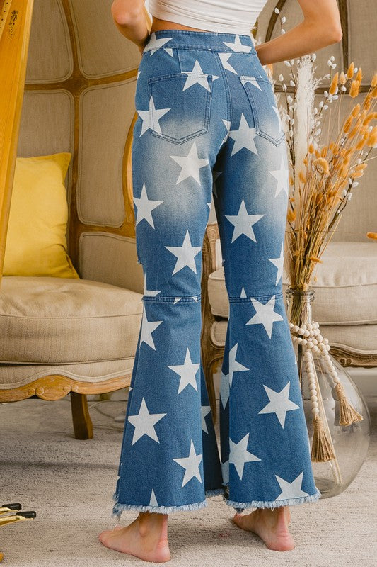 Distressed Star Flare Jeans