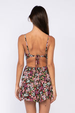 Floral Open Back Pleated Romper