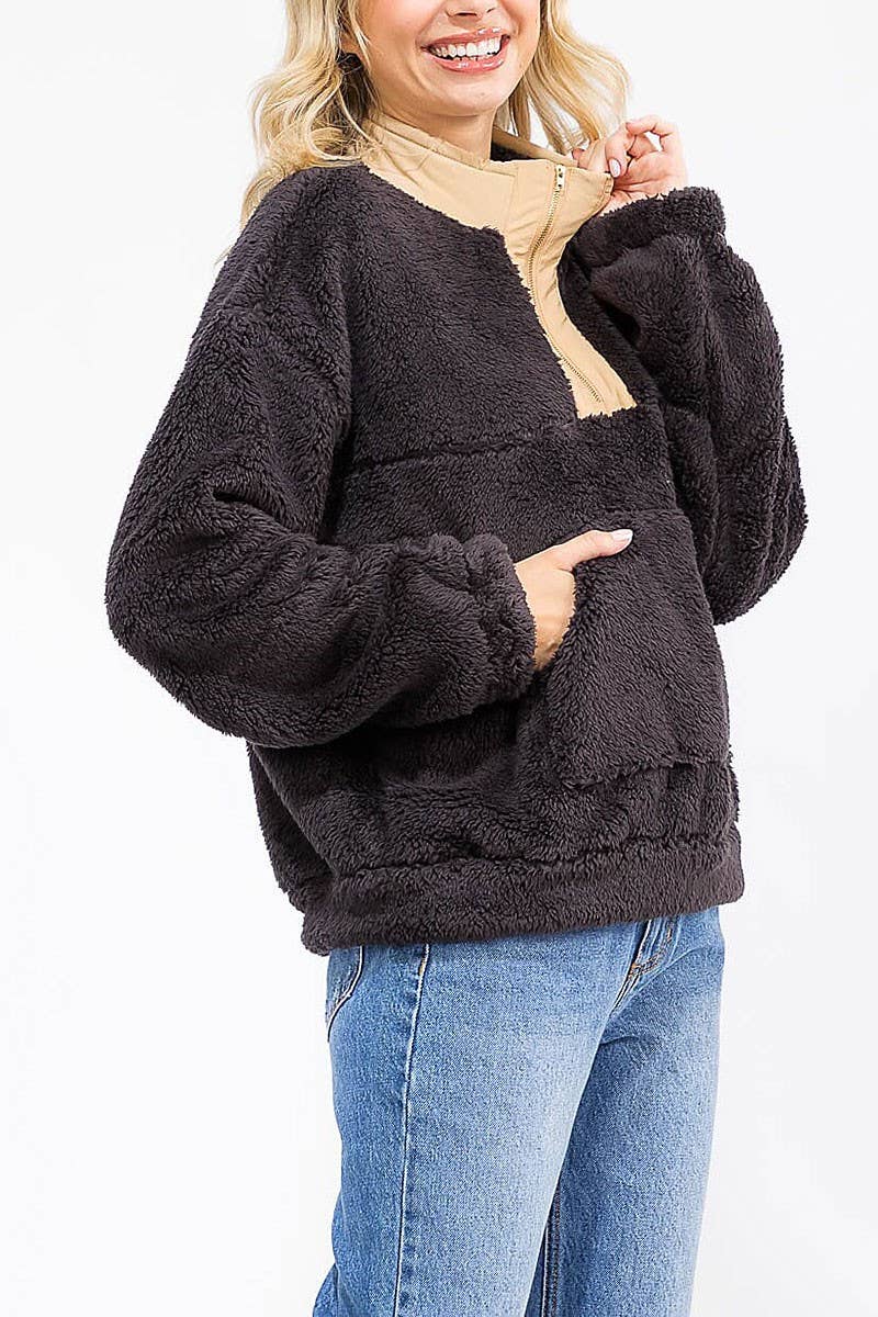 Zip Up Pullover Sherpa Sweater