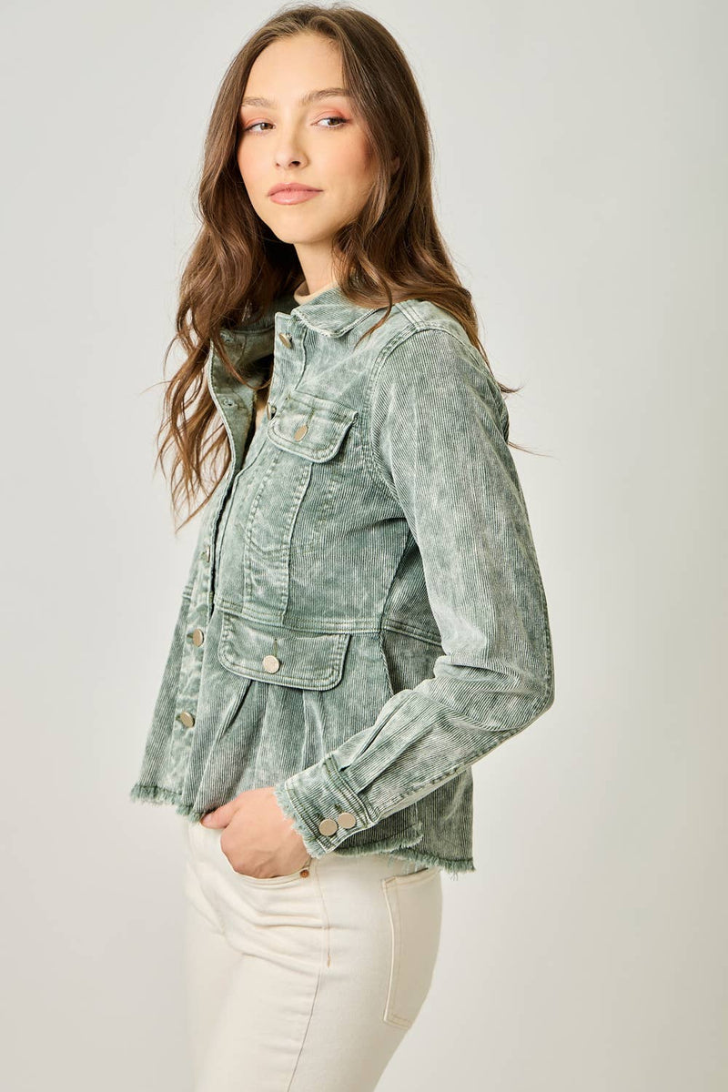 Washed Denim Peplum Jacket