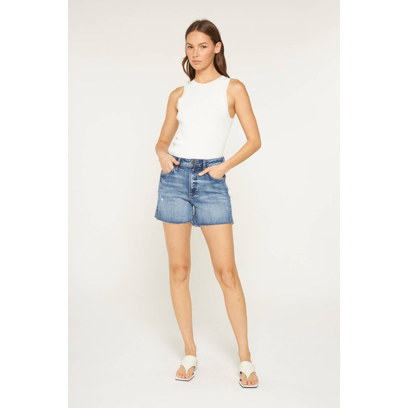 High Rise Raw Hem Denim Shorts