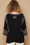 Oversize V-Neck Long Sleeve Lace Trim Knit Top
