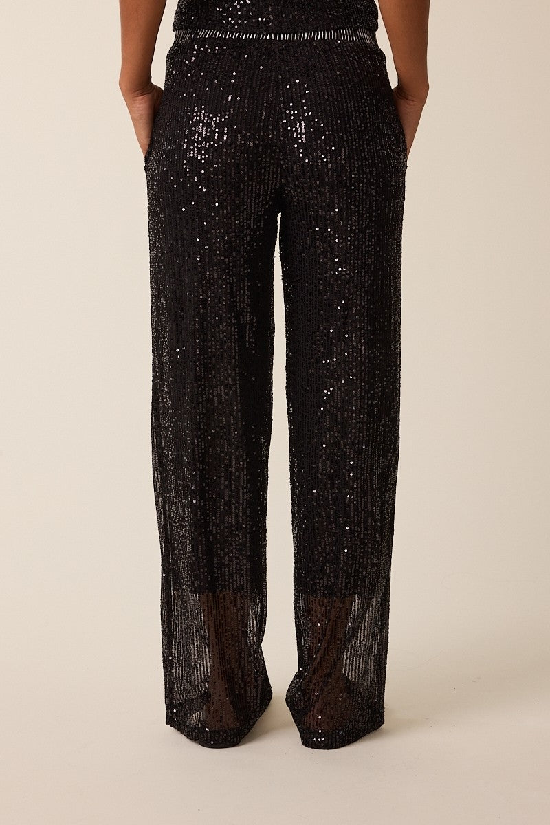 Sequin & Stripe Elastic Waist Pants