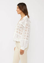Embroidered Eyelet Patchwork Button-Down Shirt