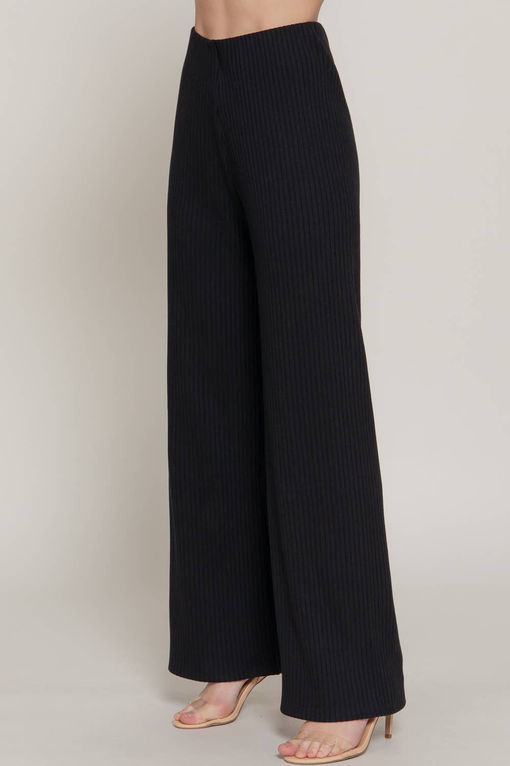 Inside Elastic Waistband Wide Rib Knit Pants