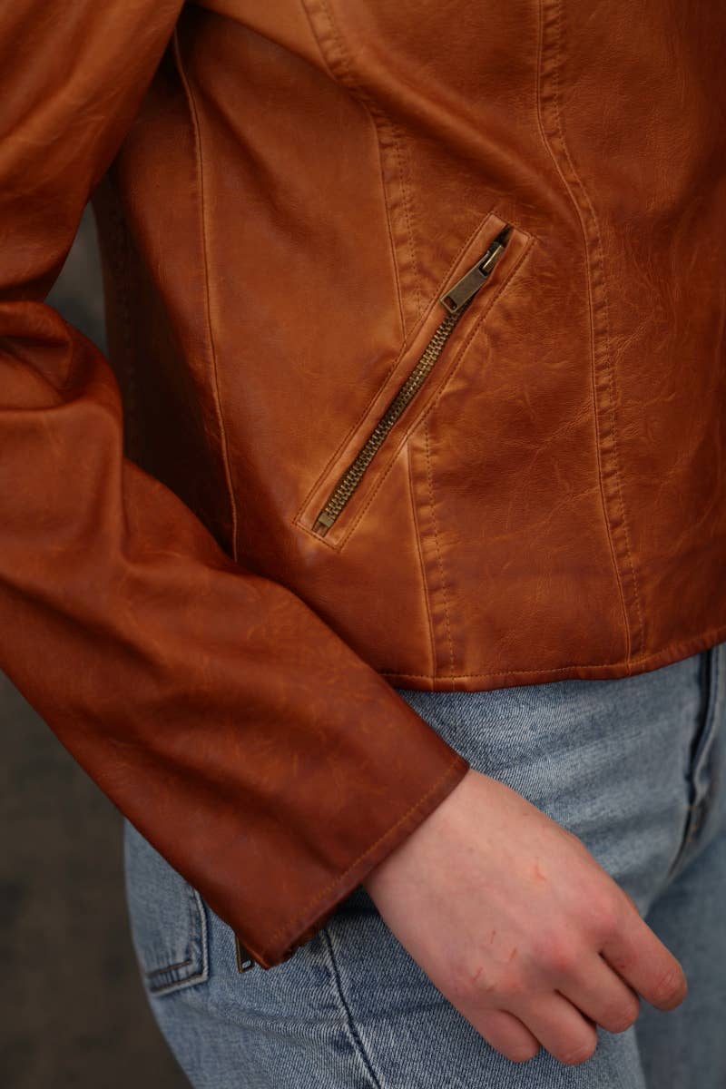 Dyed Faux Leather Moto Jacket