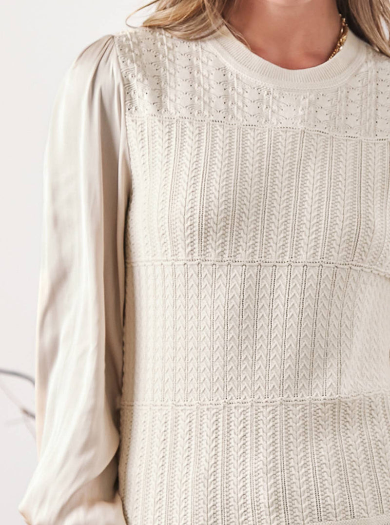 Long-sleeve Woven Combo Sweater