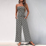 Women's Bohemian Print Smocked Strapless Jumpsuit