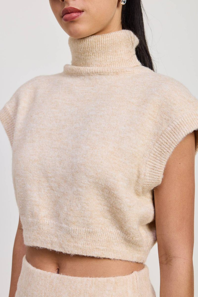 Turtle Neck Cap Sleeve Top