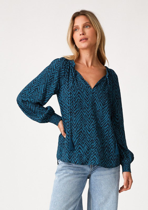 Zig Zag Tie Neck Blouse