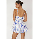 Floral Print Cowl Neck Tiered Skirt Mini Dress