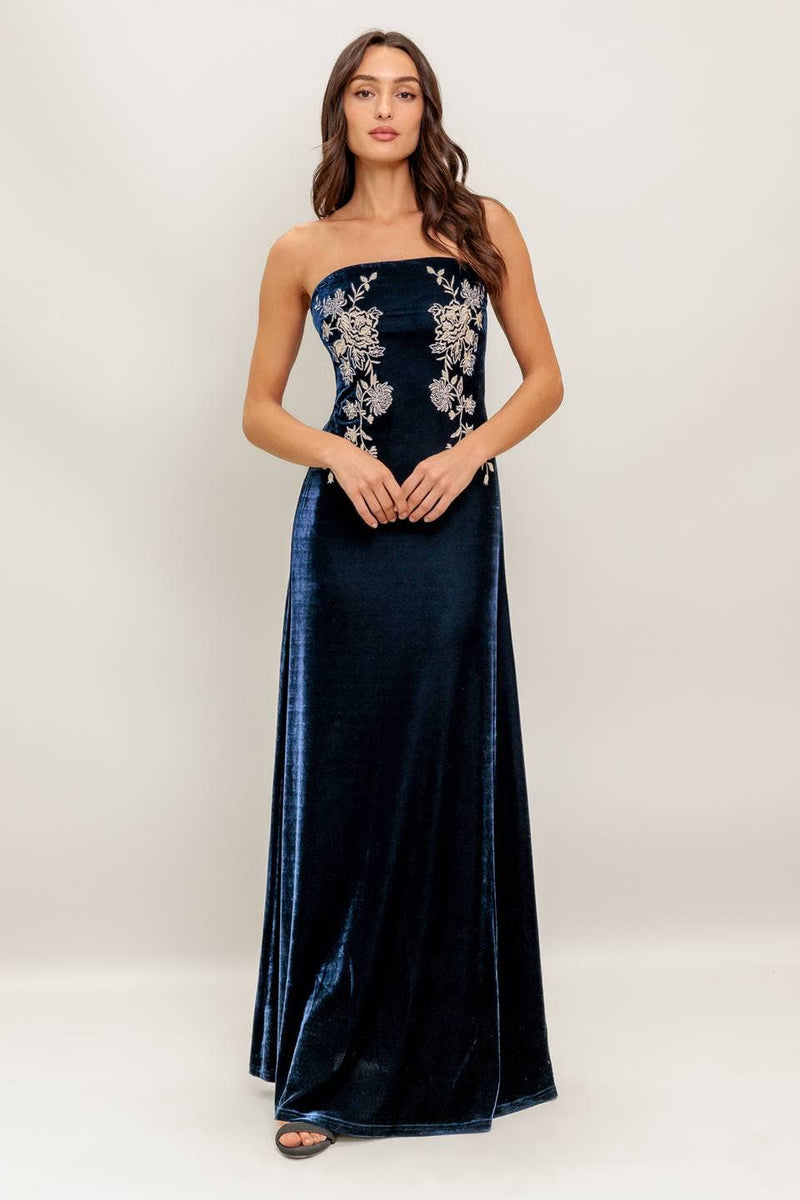 Navy Velvet Maxi Dress