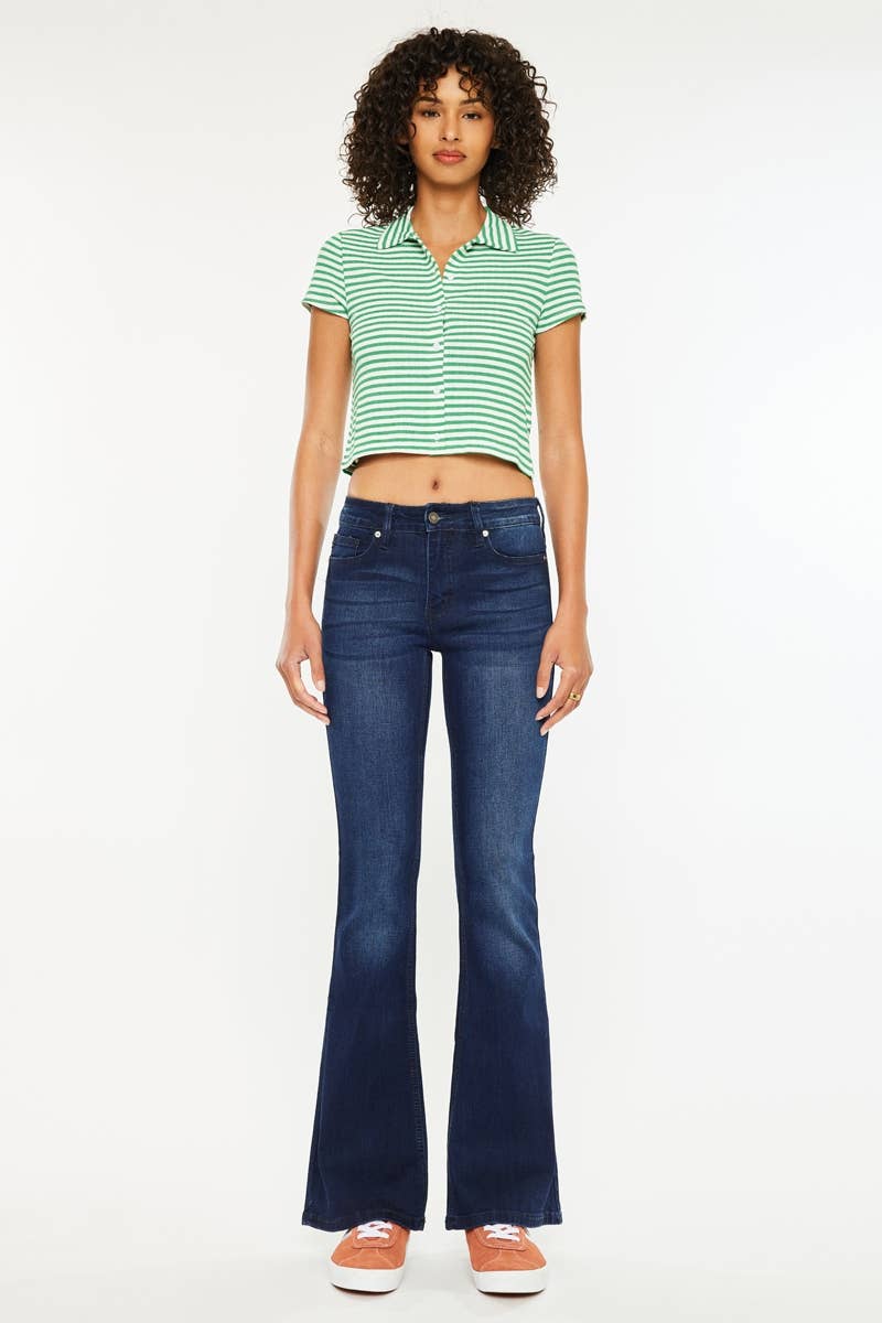 Kan Can Petite Mid Rise Flare Jeans