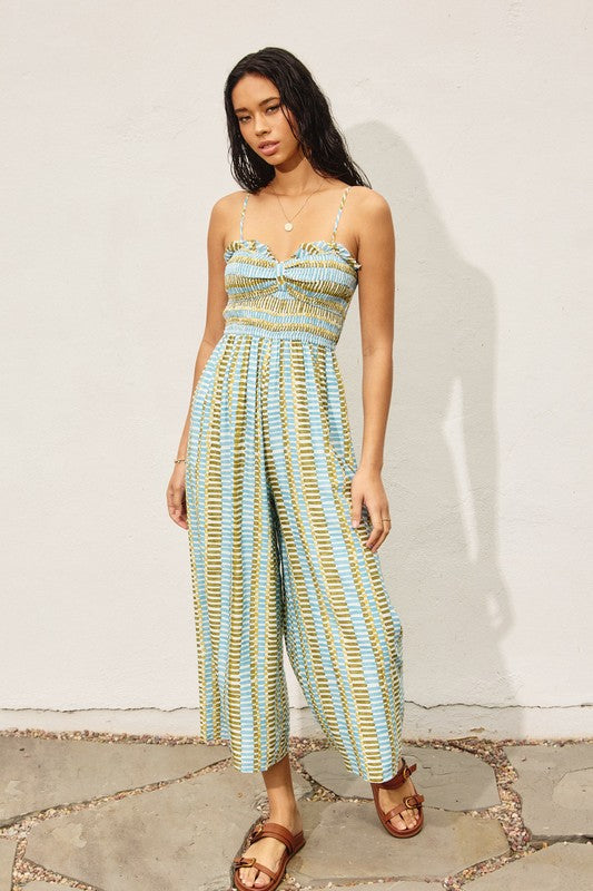 Morning Pages Smocked Sweetheart Jumpsuit