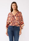 V-Neck Button Front Top w/ Lattice Trim