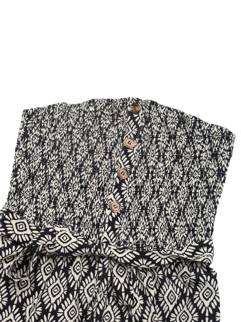 Women's Bohemian Print Smocked Strapless Jumpsuit