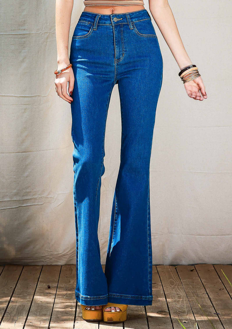 High Rise Flare Jeans With Waist Snap